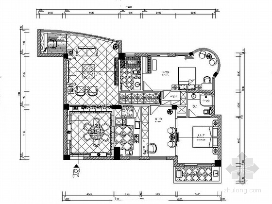 三居室住宅室内设计施工图资料下载-[浙江]高档小区三居室室内设计CAD施工图（含效果）