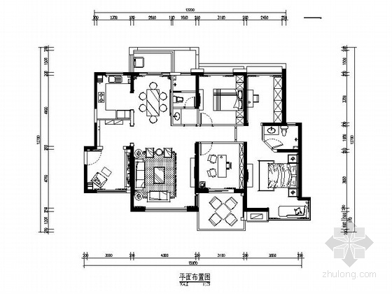 河南住宅项目简欧风格资料下载-[郑州]独创经典简欧风格三居室装修CAD施工图（含效果）