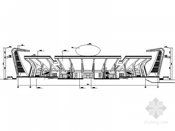 [大连]市级框架结构特级网球场建筑施工图-市级框架结构特级网球场建筑立面图