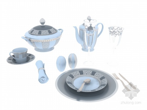 比萨斜塔茶具套装资料下载-精美茶具3D模型下载
