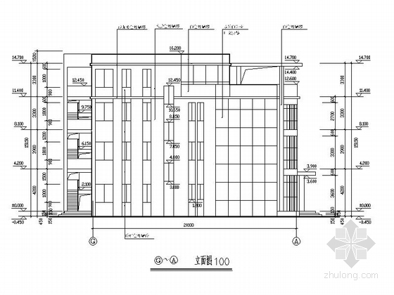 [湖南]多层框架结构商务会所建筑施工图-多层框架结构商务会所立面图