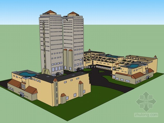 高层建筑公建资料下载-双栋高层建筑SketchUp模型下载
