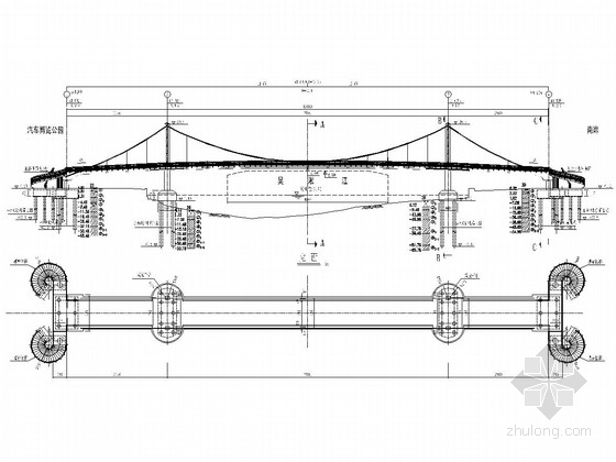 双塔三跨悬索桥资料下载-双塔自锚式悬索桥（景观桥）上部结构施工图（39张）