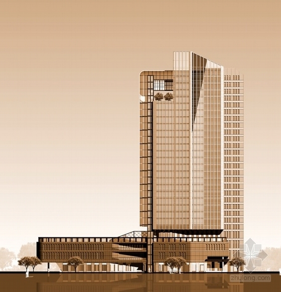 [江苏]27层高层商业综合体建筑方案文本-商业综合体立面图