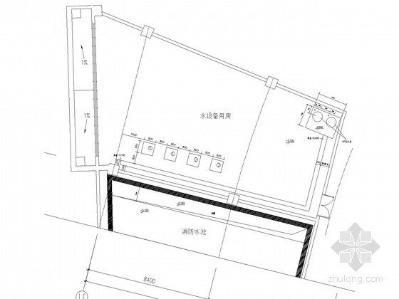 [内蒙古]医学研究所给排水消防施工图-消防泵房平面图 