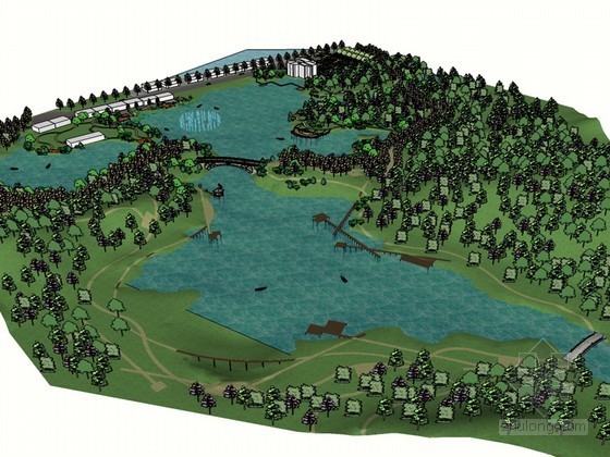 鸟类栖息湿地公园资料下载-湿地公园SketchUp模型下载