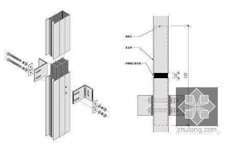 [江苏]医疗建筑玻璃幕墙施工组织设计（节点详细、图表丰富）-立柱安装示意图