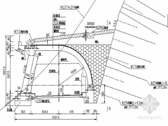 隧道断面设计图及配筋图资料下载-[陕西]隧道棚洞设计图