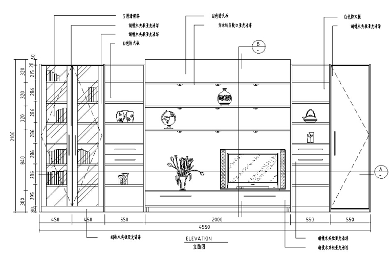 装饰墙立面图cad资料下载-CAD室内设计及施工图常用图块之客厅立面图