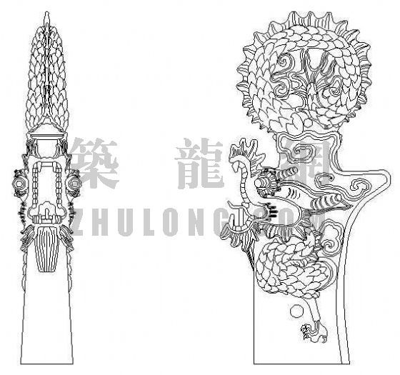 中式古建筑门头CAD资料下载-古建筑常用图块（清）正吻