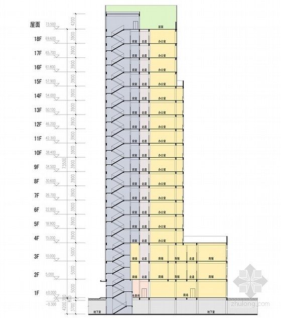 [福建]18层海浪造型商务办公楼建筑设计方案文本（知名设计院）-18层海浪造型商务办公楼建筑设计剖面图