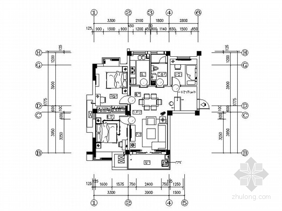 武汉花园装修资料下载-[武汉]主题花园新中式三居室B1样板间装修施工图（含效果实景及手绘图）