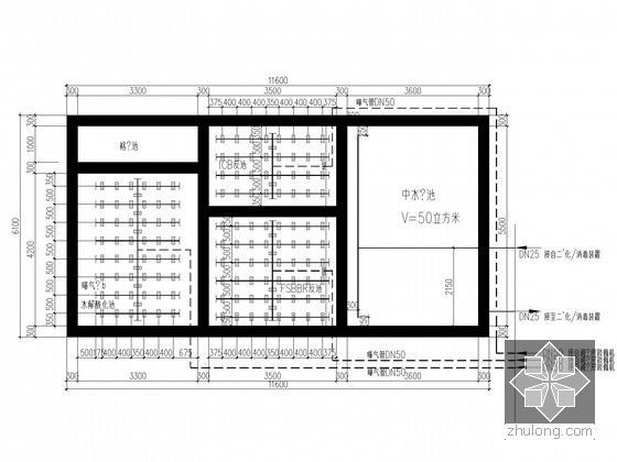 [广东]别墅小区给排水施工图纸-污水处理站管道布置图