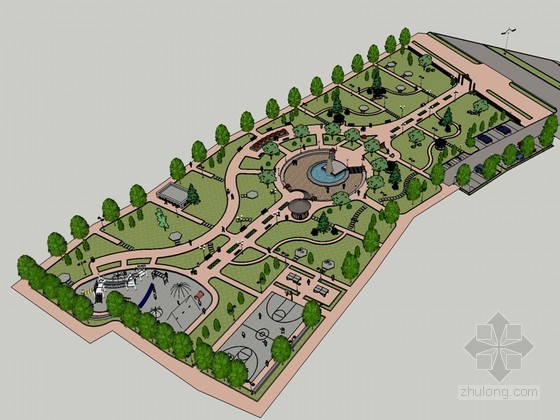 小型公园景观设计CAD资料下载-公园景观设计SketchUp模型下载
