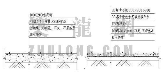 彩色水泥砖地面资料下载-水泥砖与青石板铺地剖面详图