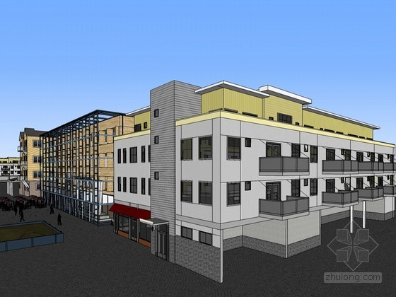 现代中式沿街商业模型资料下载-沿街商业SketchUp模型下载
