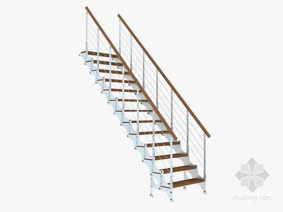 中式楼梯栏杆3d模型资料下载-钢结构组合楼梯3D模型下载