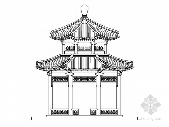 重檐亭阁设计CAD资料下载-[仿古建]八柱重檐八角凉亭及曲桥组合施工图