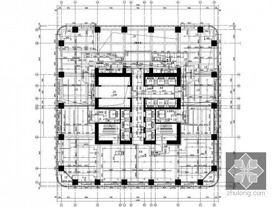 [深圳]68层超高层大厦及其附楼给排水全套图纸（大空间智能灭火 超细干粉灭火）-主楼17层自动喷淋平面图 (设备、结构加强层、避难层)