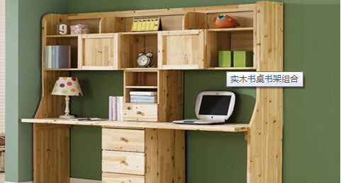 室内设计节省空间资料下载-实木书桌书架组合 节省空间使用更灵活