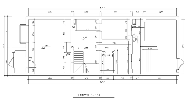 [福建]某三层别墅空间室内装修施工平面图-一层平面尺寸图