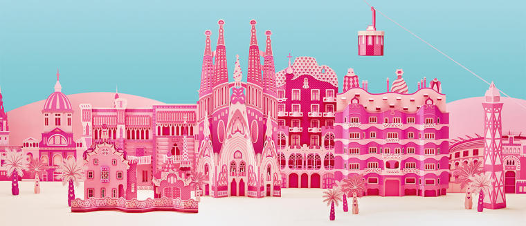 酒专卖店平面设计资料下载-粉红的巴塞罗那地标性建筑
