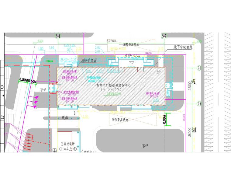 启东市市级机关后勤服务中心给排水设计全套图纸（含太阳能热水供应系统）-给排水总平面图