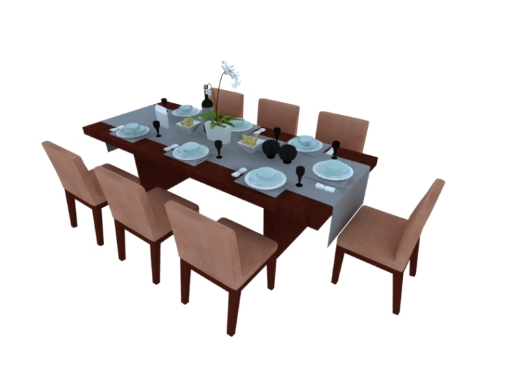 餐椅3d模型资料下载-多人餐桌椅3D模型下载