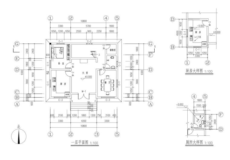 欧式风格二层别墅建筑设计（包含施工图）-一层平面图