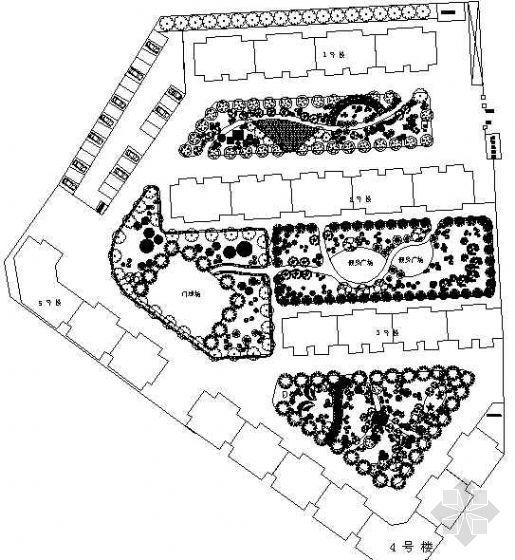 住宅绿化说明资料下载-某住宅区庭院绿化种植平面图