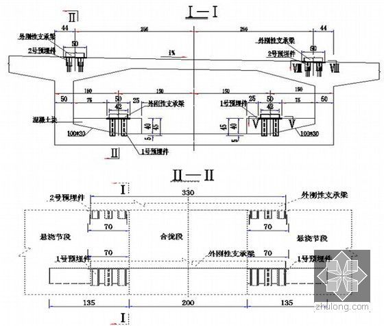 [贵州]三向预应力（72+128+72）m连续刚构挂篮施工方案及计算书197页附CAD图-中跨合拢段外刚性支撑