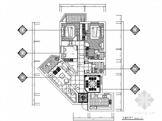 中式家居平面图资料下载-高档中式精装三室两厅家居装修施工图