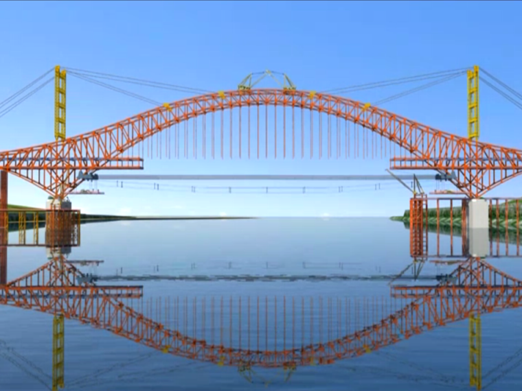 钢桁拱桥施工图资料下载-三跨连续钢桁系杆拱桥施工动画演示（14分钟）