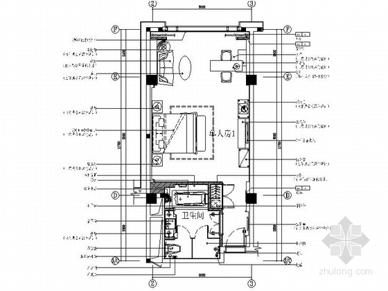 单人卫生间CAD资料下载-[江苏]豪华酒店贵宾楼单人房室内装修设计CAD施工图