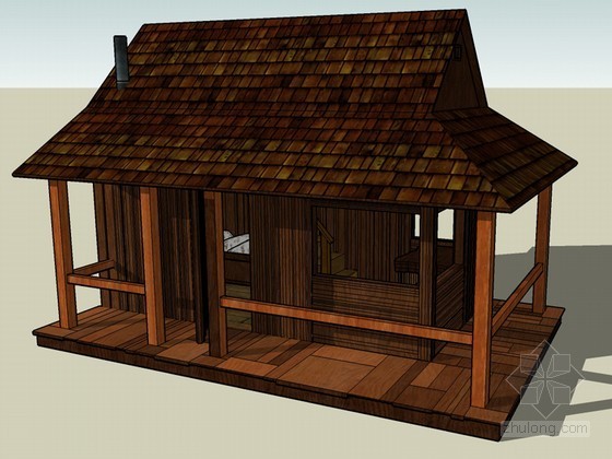 木质棚架su模型资料下载-木质住宅SketchUp模型下载
