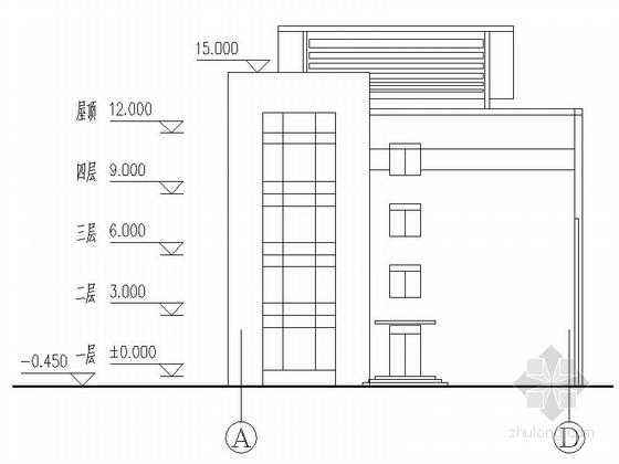 [江苏]多层倾斜屋面食堂及招待所建筑施工图（知名设计院）-多层倾斜屋面食堂及招待所建筑立面图