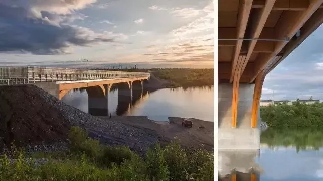 木结构桥梁，160米跨度，车还能在上面行驶_3