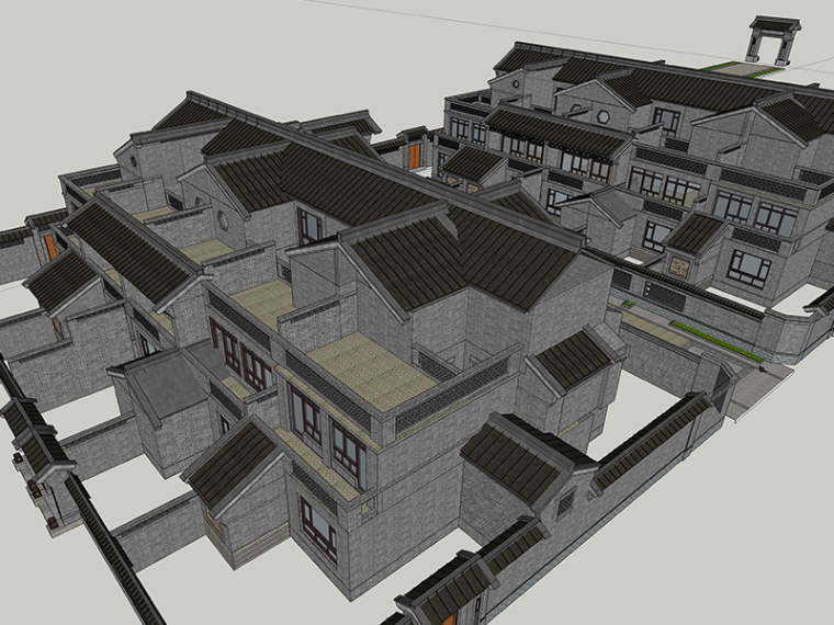 中式别墅sketchup资料下载-中式风别墅小区建筑SU模型