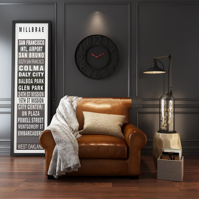 美式沙发布艺贴图资料下载-现代美式单人沙发场景3D模型