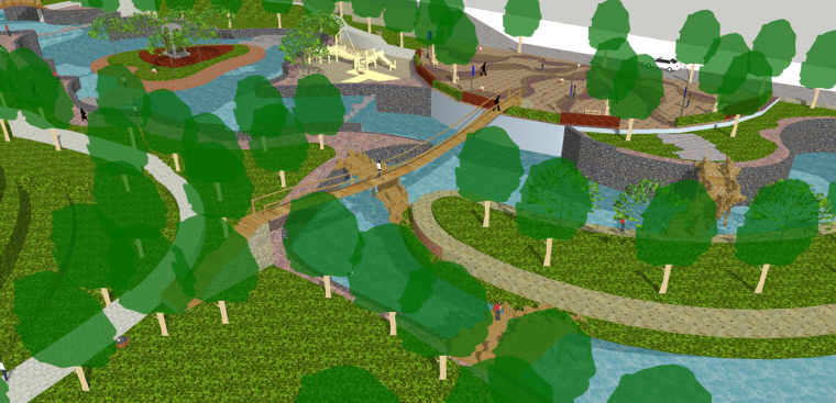 滨湖公园景观SU模型（高差处理，桥，廊架）-滨湖公园景观SU模型 1-6 景观桥