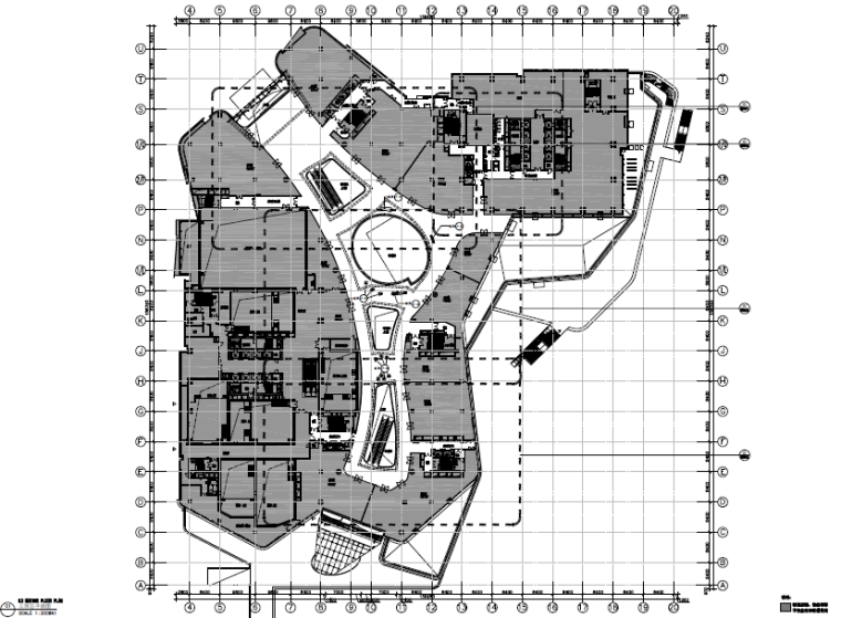 现代大型商业广场设计施工图设计-三层总平面图
