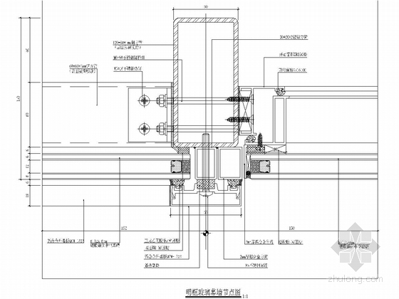 [福建]46000平住宅小区外立面玻璃幕墙工程图纸（包括钢结构装饰架施工图）-明框玻璃幕墙节点图