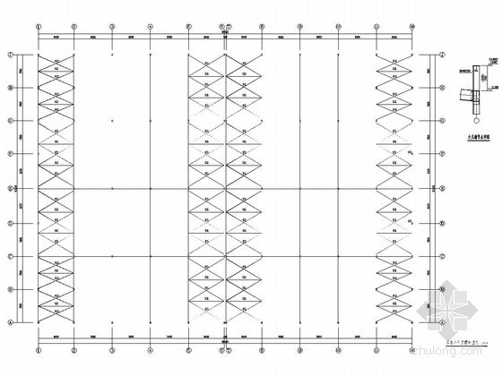 [河北]两层钢框架结构自行车厂房建筑结构施工图-屋面水平支撑布置图