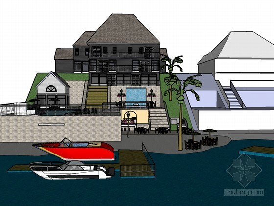 海边别墅庭院设计CAD资料下载-海边别墅SketchUp模型下载