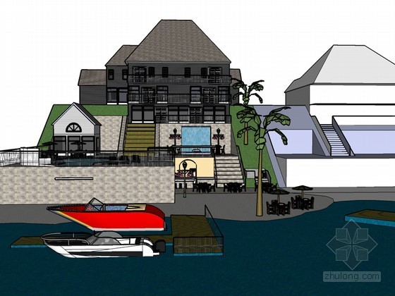 海边别墅cad资料下载-海边别墅SketchUp模型下载
