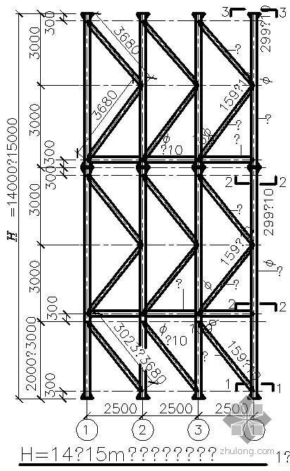 06SG524钢管混凝土结构构造资料下载-某三钢管支架H=12～18m结构节点构造详图（一）