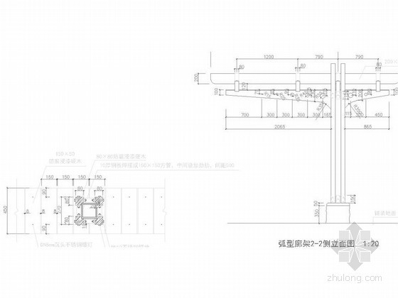 cad廊架花架资料下载-弧型廊架施工详图