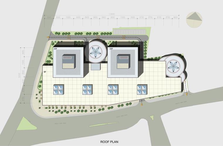 [国外]知名超高层双子塔式帆船状办公楼建筑设计方案文本-知名超高层双子塔式帆船状办公楼建筑总平面图