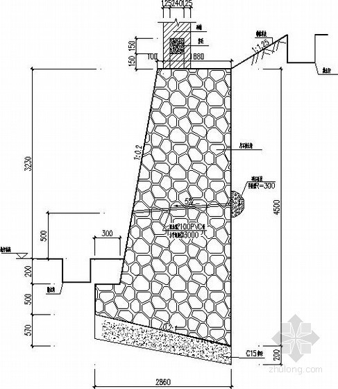 毛石挡土墙结构详图资料下载-收费站办公区挡土墙节点构造详图