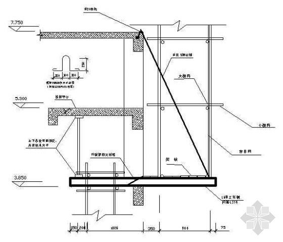 新型悬挑工字钢专利资料下载-楼梯处悬挑工字钢支撑加固示意图